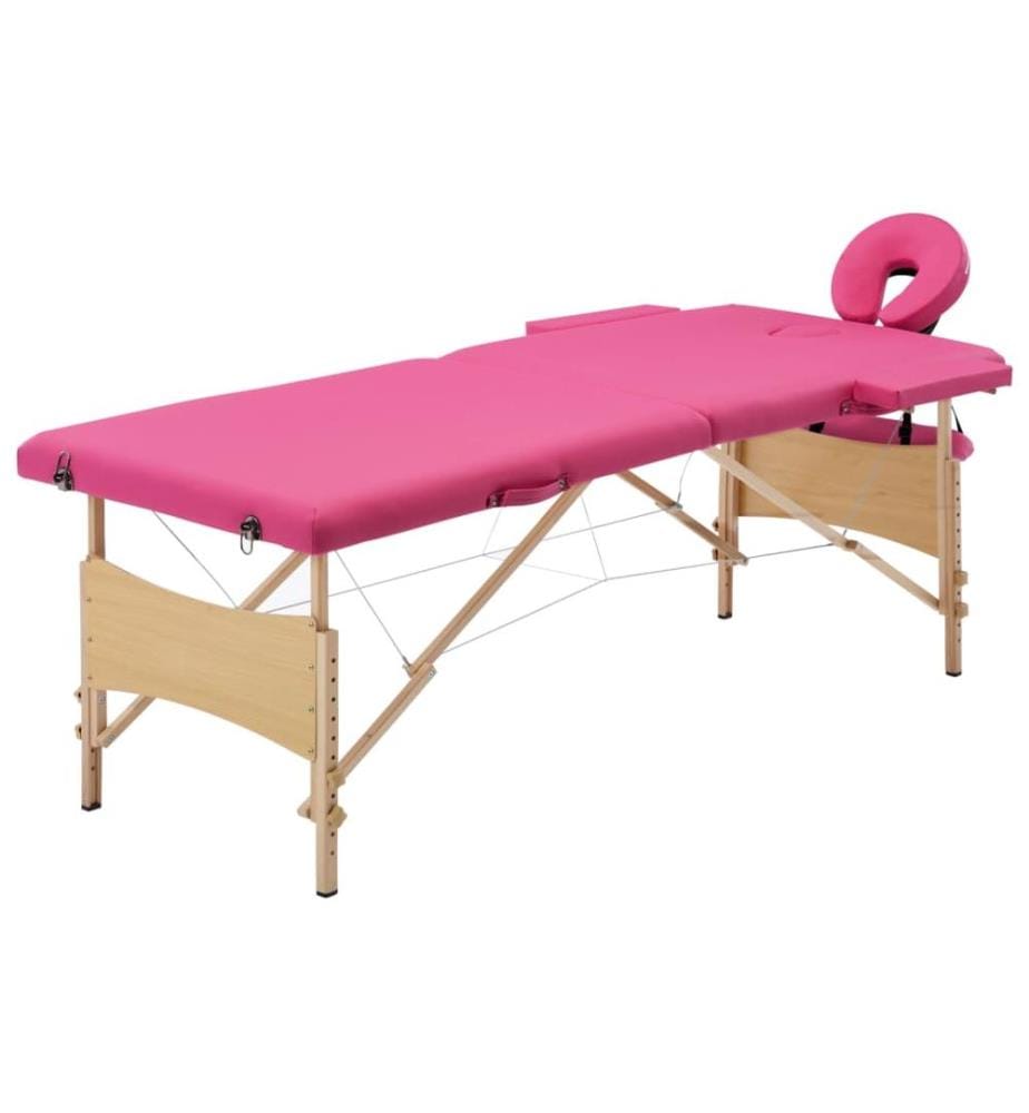 Massageliege Klappbar 2-Zonen mit Holzgestell Rosa