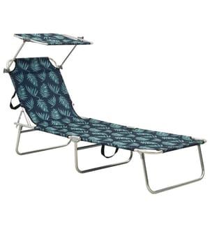 Chaise longue pliable avec auvent acier motif de feuilles