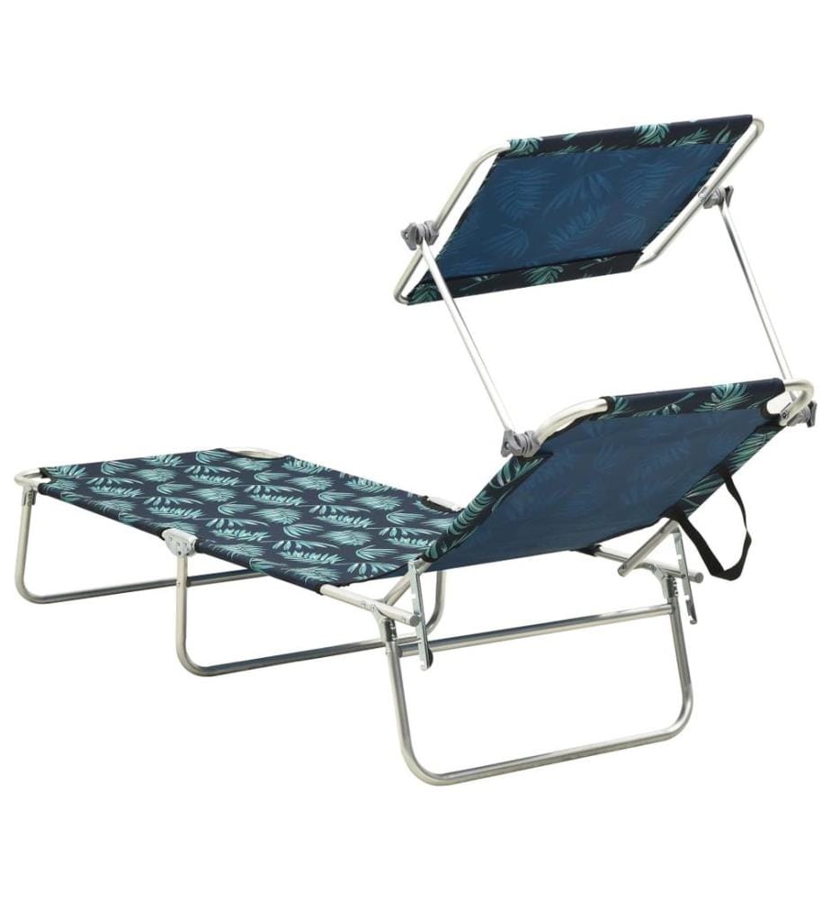 Chaise longue pliable avec auvent acier motif de feuilles