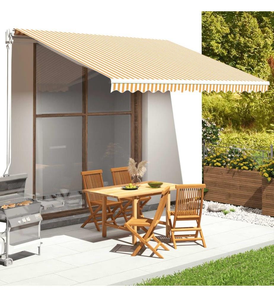 Tissu de remplacement pour auvent Jaune et blanc 4x3,5 m