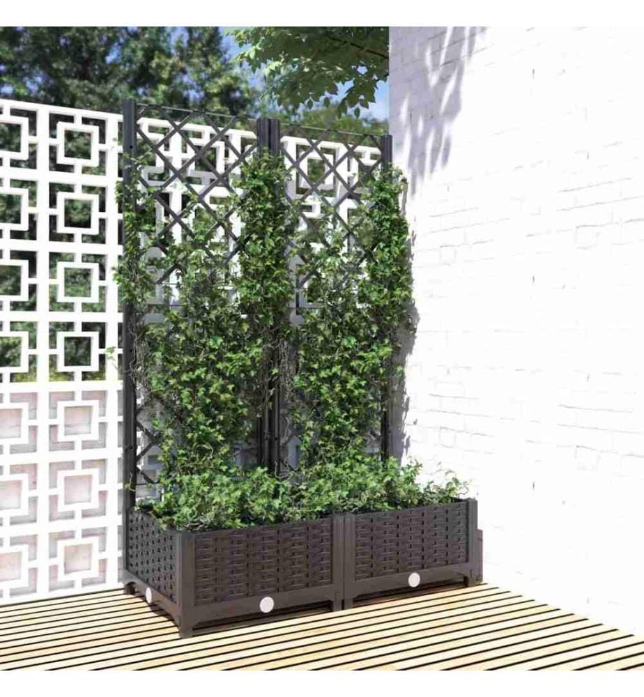 Jardinière avec treillis Noir 80x40x121,5 cm PP