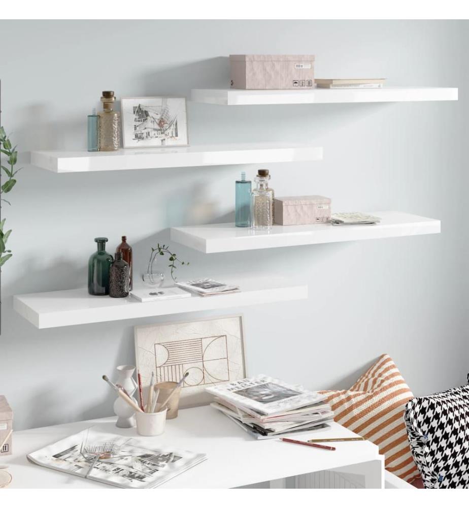 Schweberegale 4 Stk. Hochglanz-Weiss 80x23,5x3,8 cm MDF