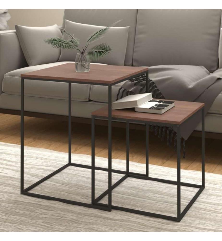 Couchtisch-Set 2-tlg. Holzwerkstoff und Metall