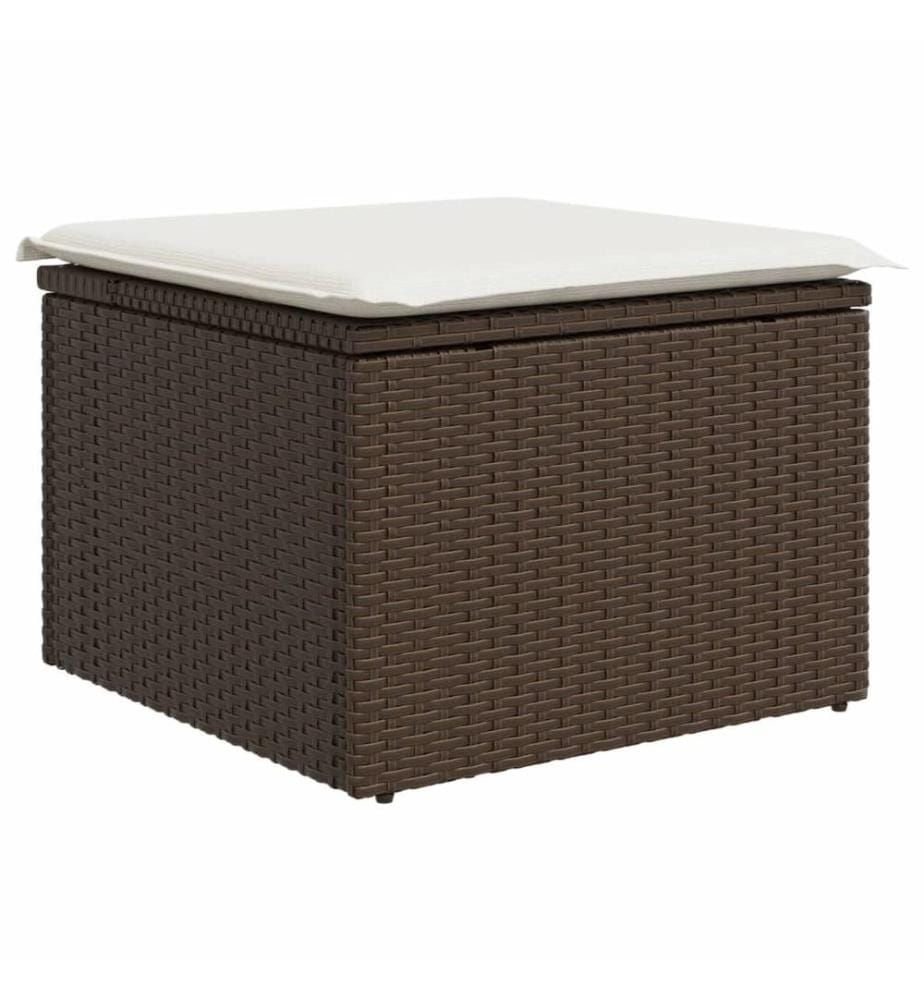 Tabouret de jardin avec coussin brun 55x55x37 cm résine tressée