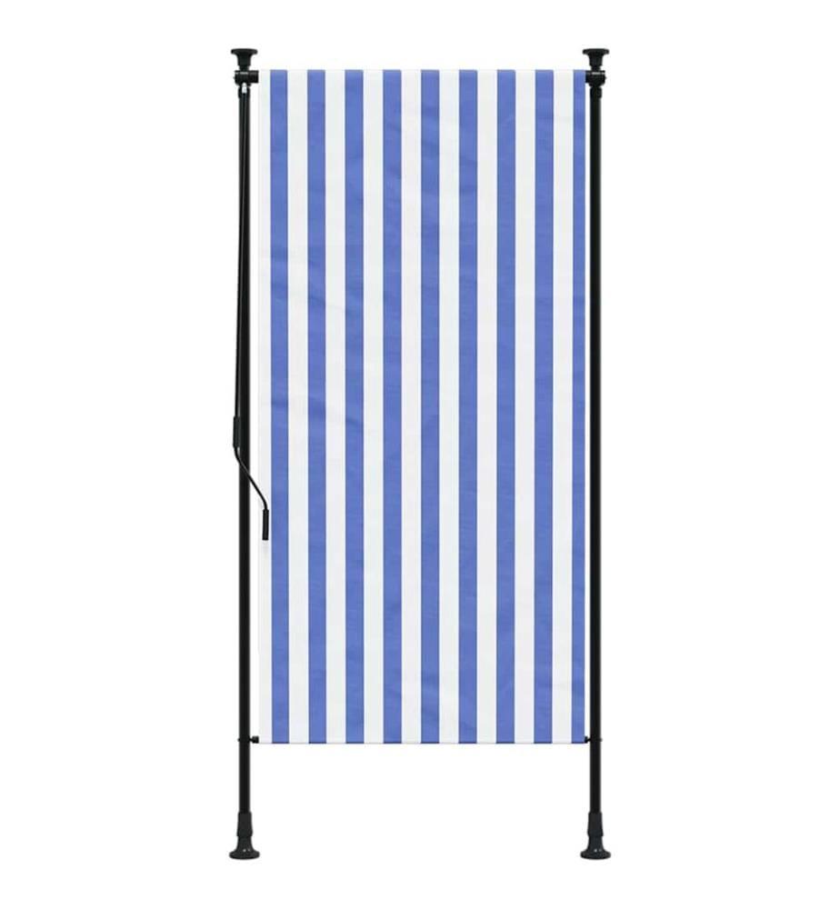 Aussenrollo Blau und Weiss 120x270 cm Stoff und Stahl