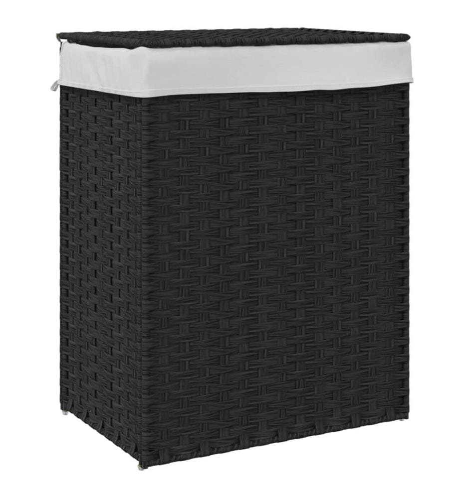 Panier à linge avec couvercle noir 46x33x60 cm résine tressée