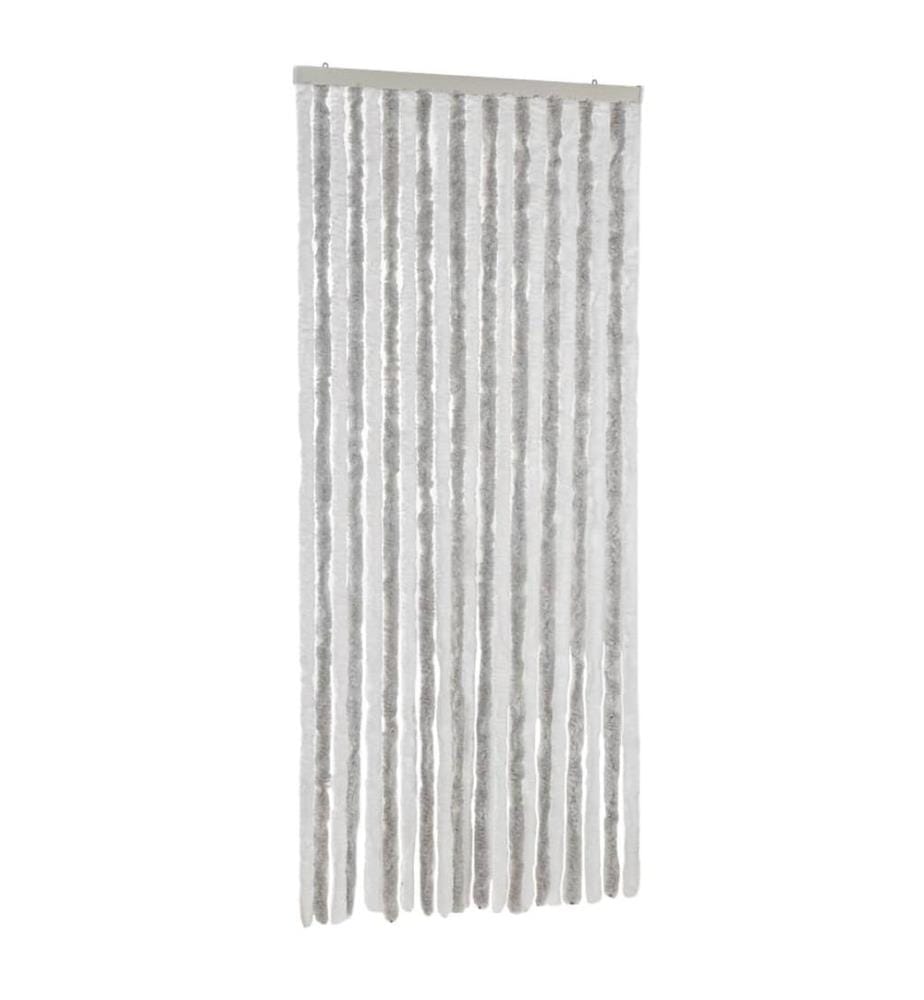 Rideau anti-mouches gris clair et blanc 90x200 cm chenille