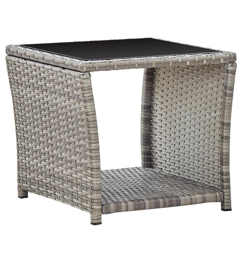 Couchtisch Grau 45x45x40 cm Poly Rattan und Glas