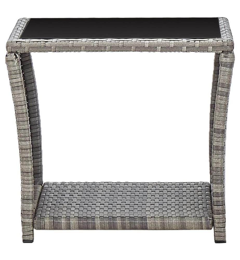 Couchtisch Grau 45x45x40 cm Poly Rattan und Glas