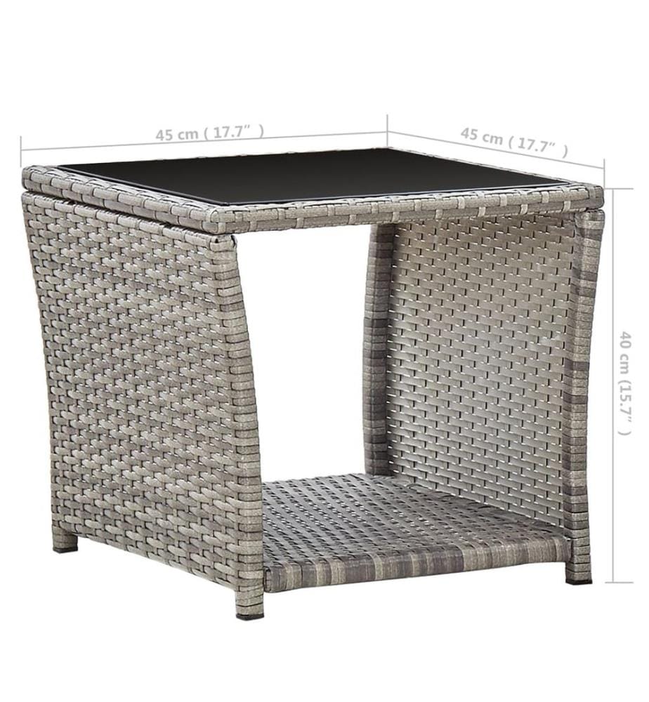 Couchtisch Grau 45x45x40 cm Poly Rattan und Glas