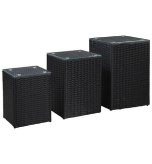 Beistelltische 3 Stk. mit Glasplatte Schwarz Poly Rattan