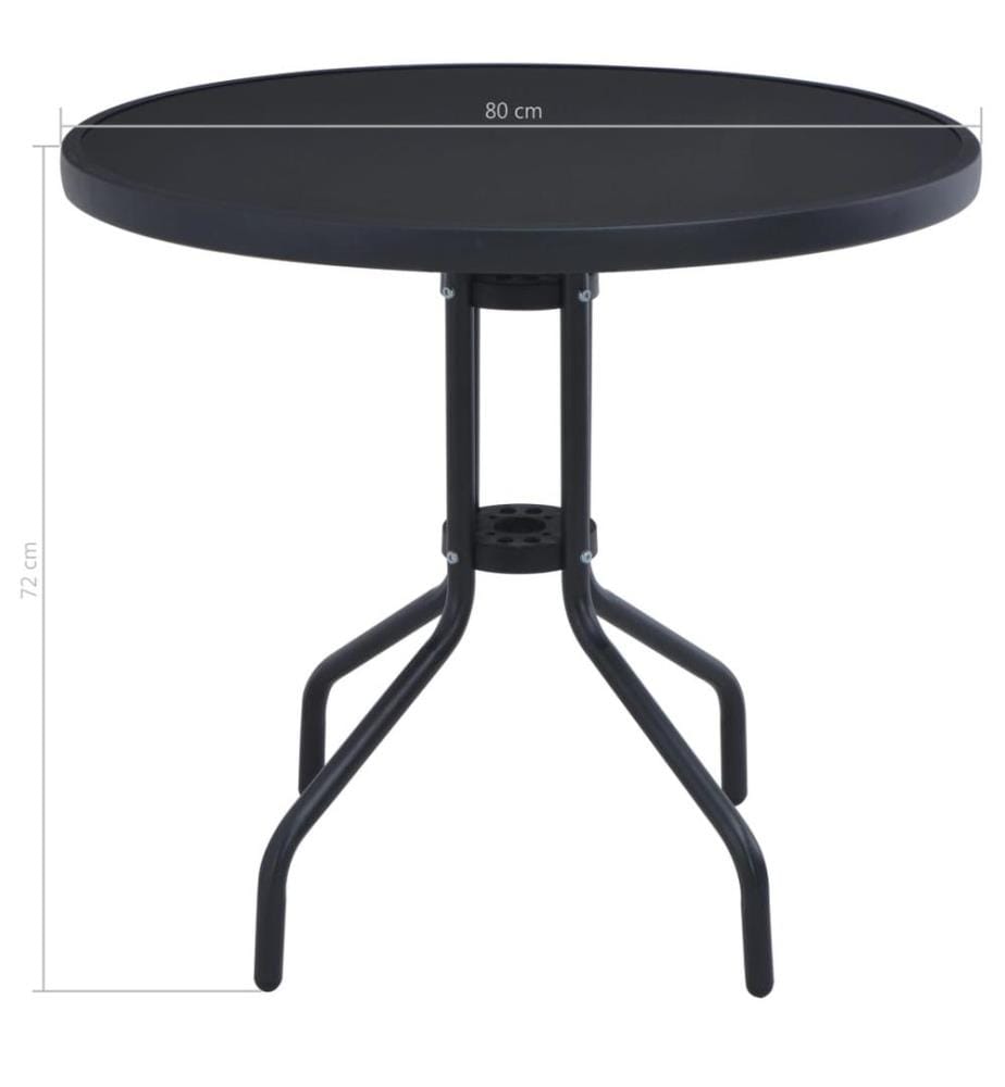 Gartentisch Schwarz 80 cm Stahl und Glas