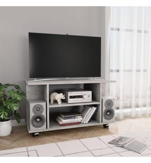 Meuble TV et roulettes gris béton 80x40x45 cm bois d'ingénierie