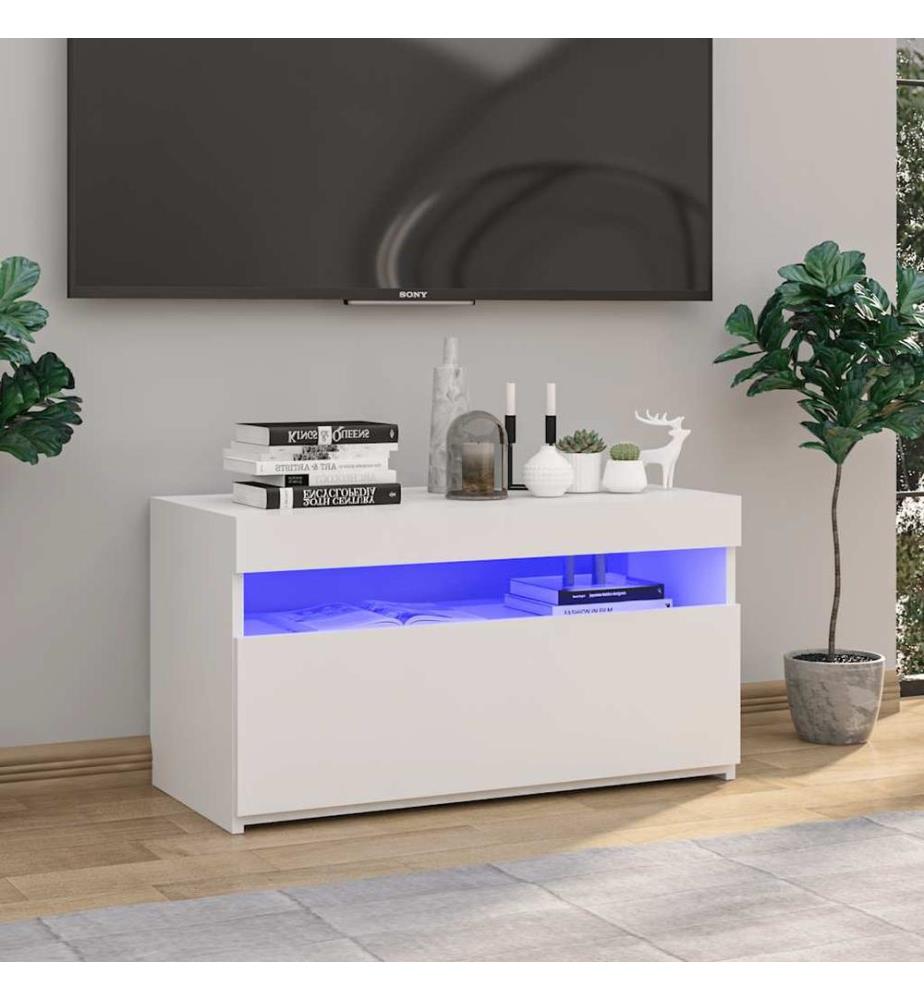 Meuble TV avec lumières LED Blanc 75x35x40 cm