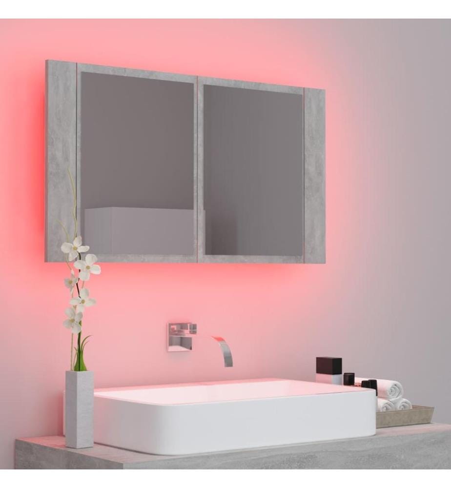 LED-Bad-Spiegelschrank Betongrau 80x12x45 cm Acryl