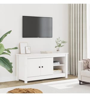 Meuble TV Blanc 103x36,5x52 cm Bois de pin massif