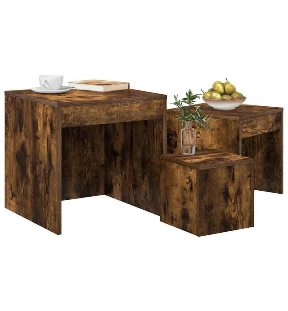 Satztische 3 Stk. Räuchereiche Holzwerkstoff