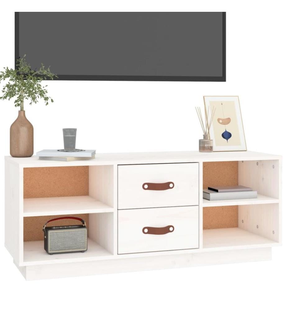 TV-Schrank Weiss 100x34x40 cm Massivholz Kiefer