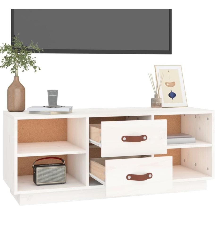 TV-Schrank Weiss 100x34x40 cm Massivholz Kiefer