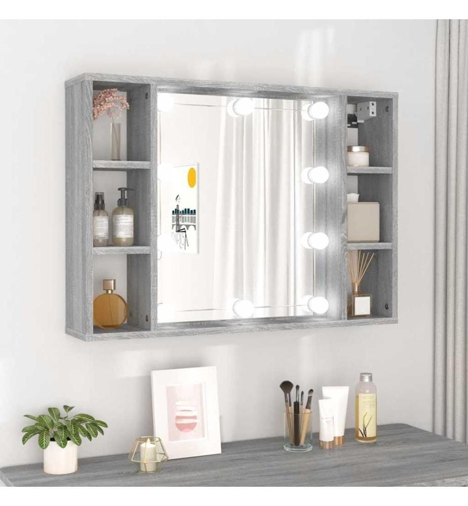 Spiegelschrank mit LED Grau Sonoma 76x15x55 cm