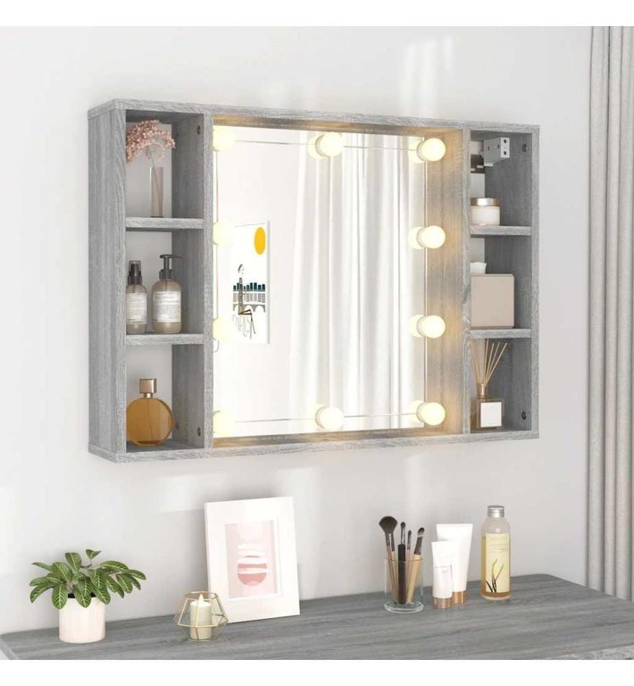 Spiegelschrank mit LED Grau Sonoma 76x15x55 cm
