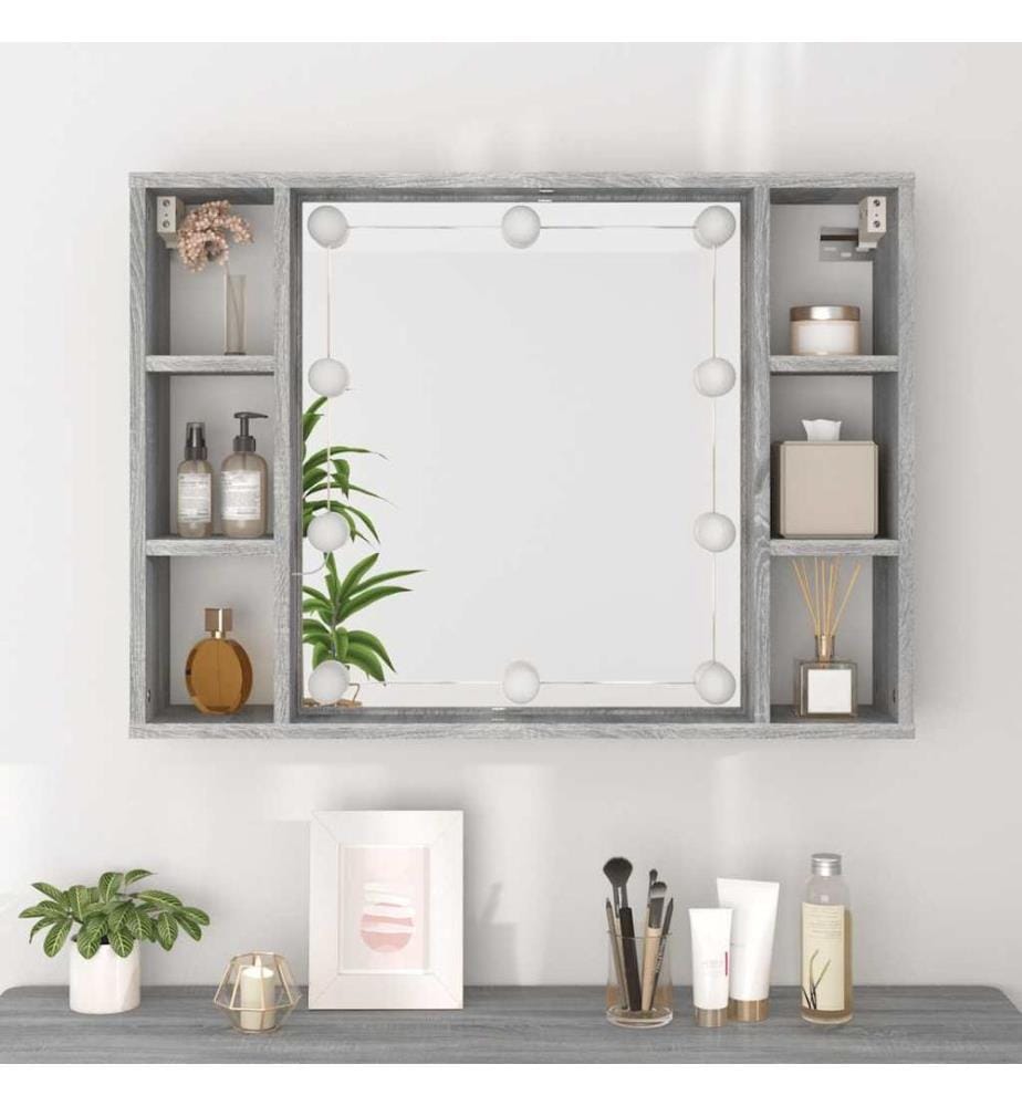 Spiegelschrank mit LED Grau Sonoma 76x15x55 cm