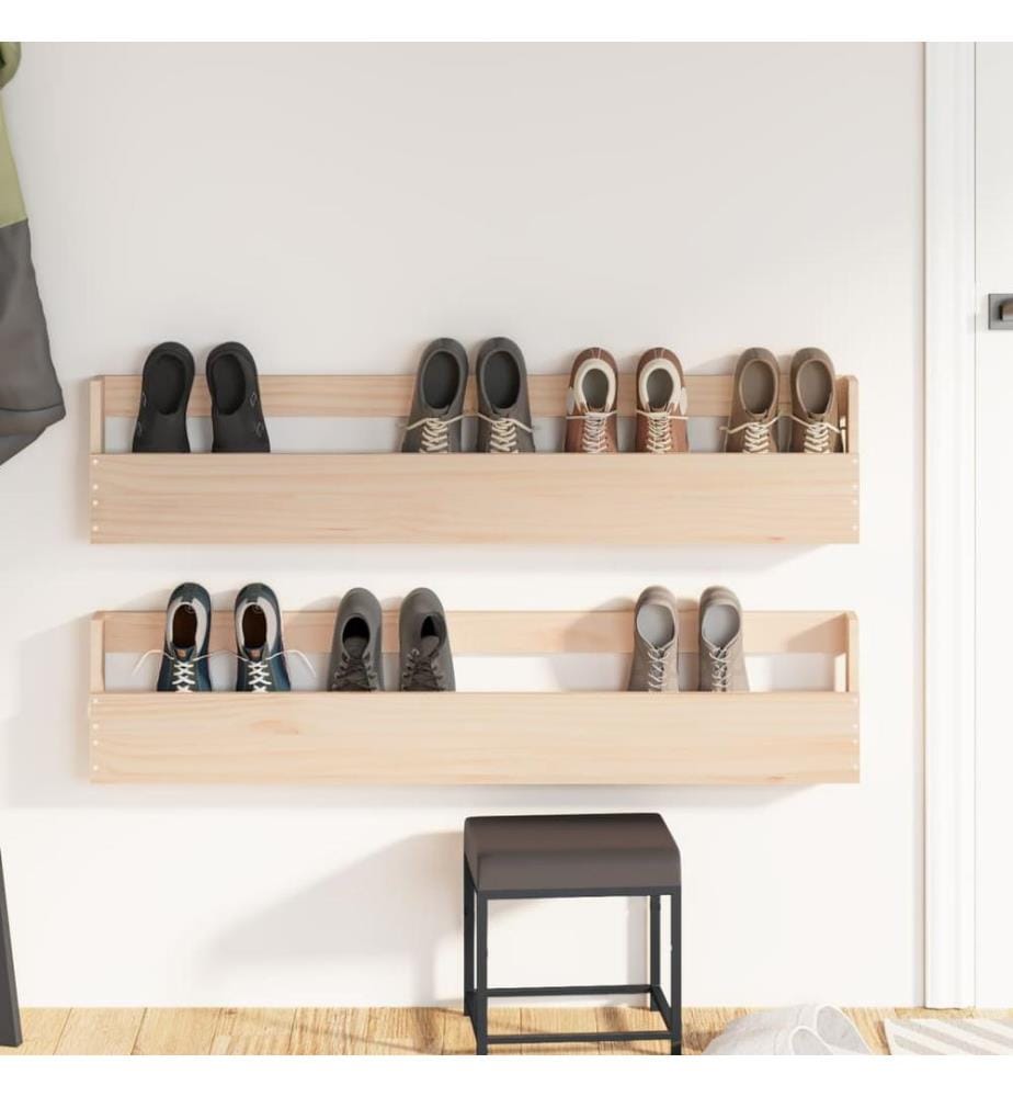 Wand-Schuhregale 2 Stk. 110x9x23 cm Massivholz Kiefer