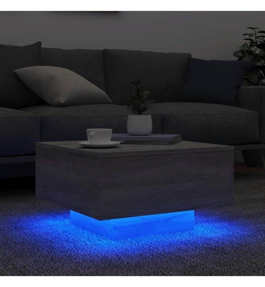 Couchtisch mit LED-Leuchten Grau Sonoma 55x55x31 cm