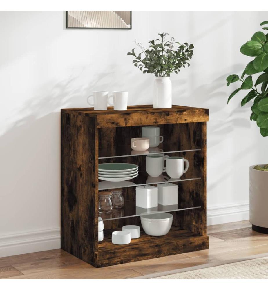 Sideboard mit LED-Leuchten Räuchereiche 60,5x37x67 cm