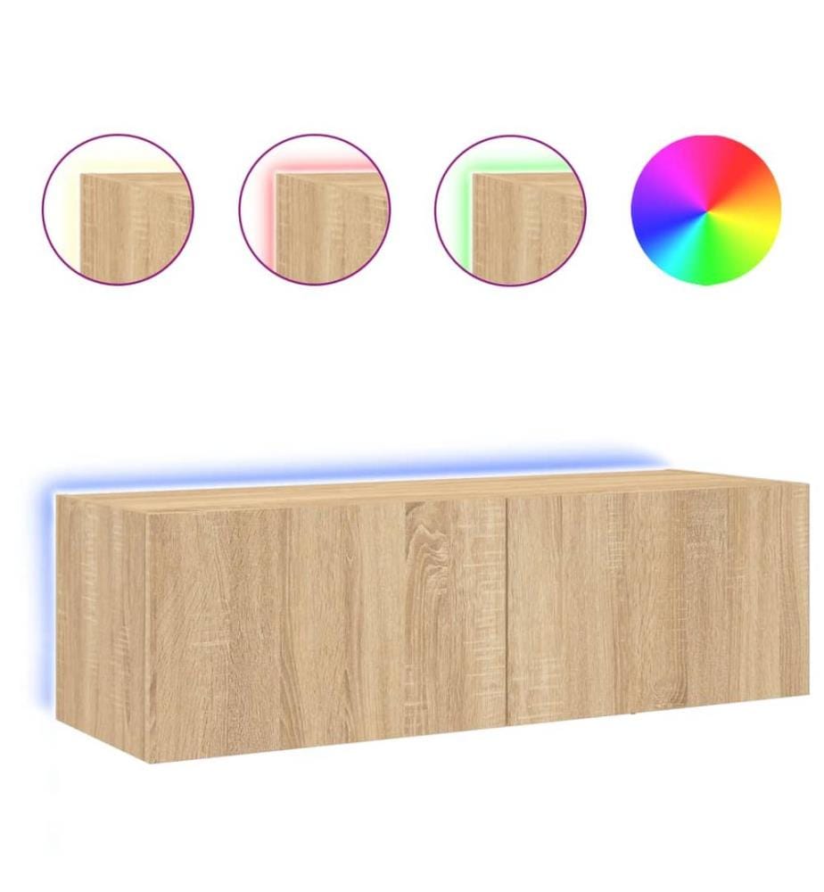 Meuble TV mural avec lumières LED chêne sonoma 100x35x31 cm