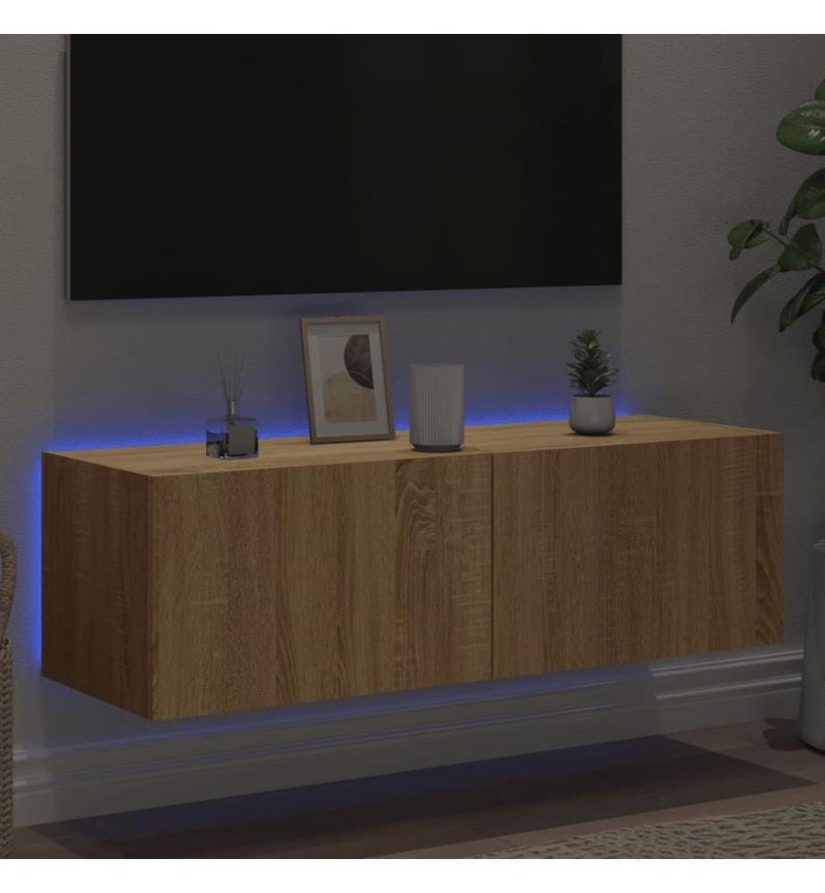 Meuble TV mural avec lumières LED chêne sonoma 100x35x31 cm