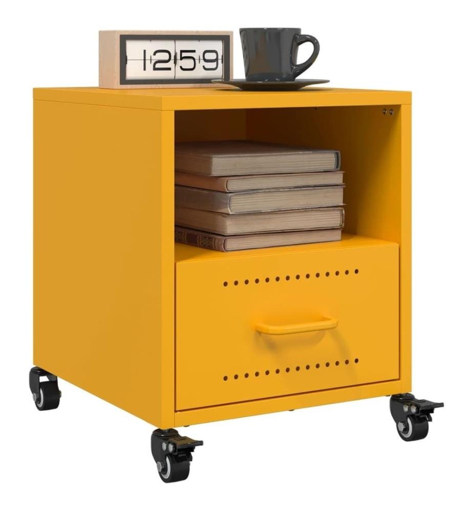 Table de chevet jaune moutarde 36x39x43,5 cm acier