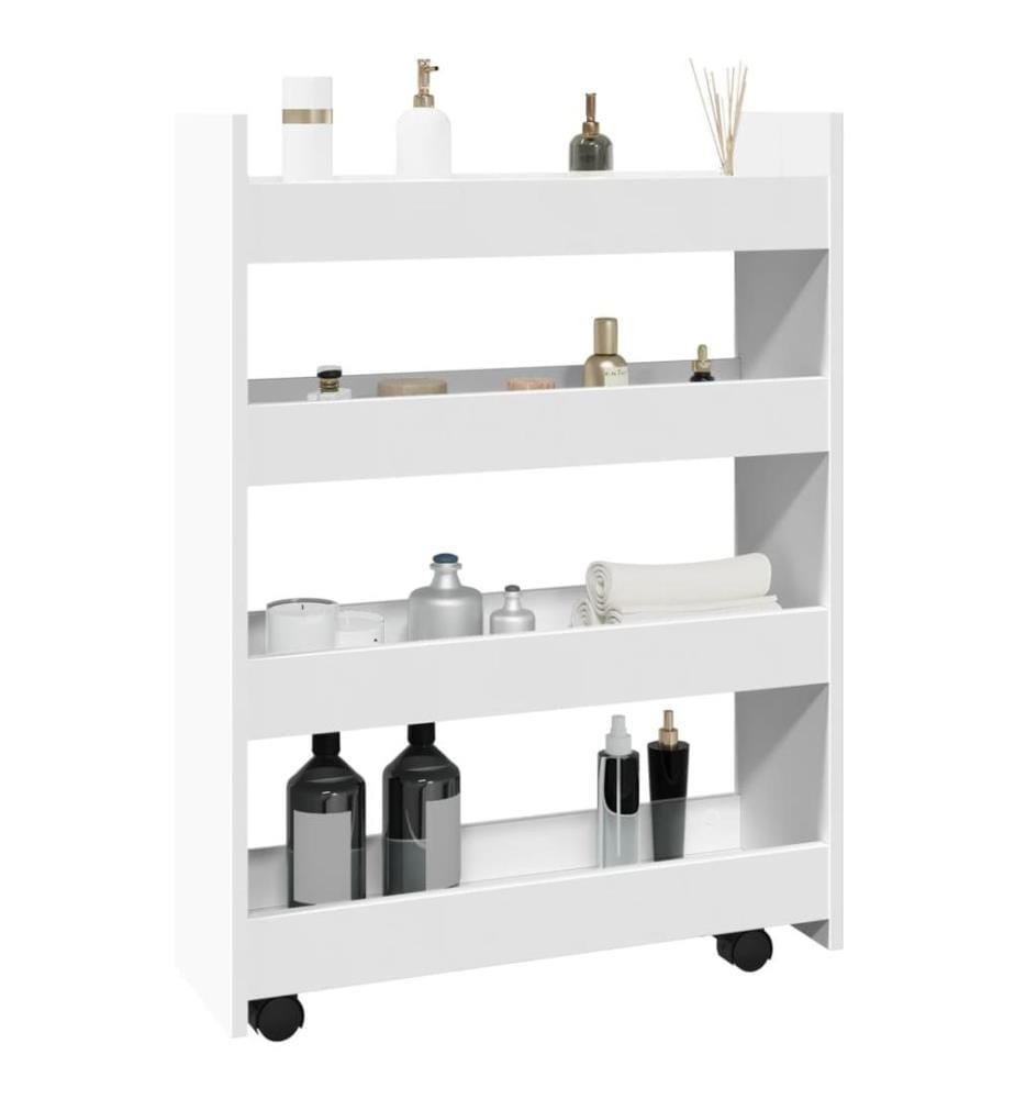 Chariot de rangement étroit 4 niveaux blanc bois d'ingénierie