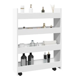 Chariot de rangement étroit 4 niveaux blanc bois d'ingénierie
