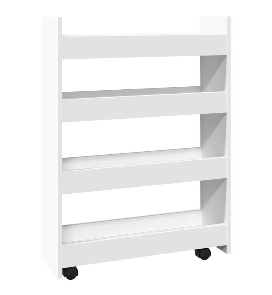 Chariot de rangement étroit 4 niveaux blanc bois d'ingénierie