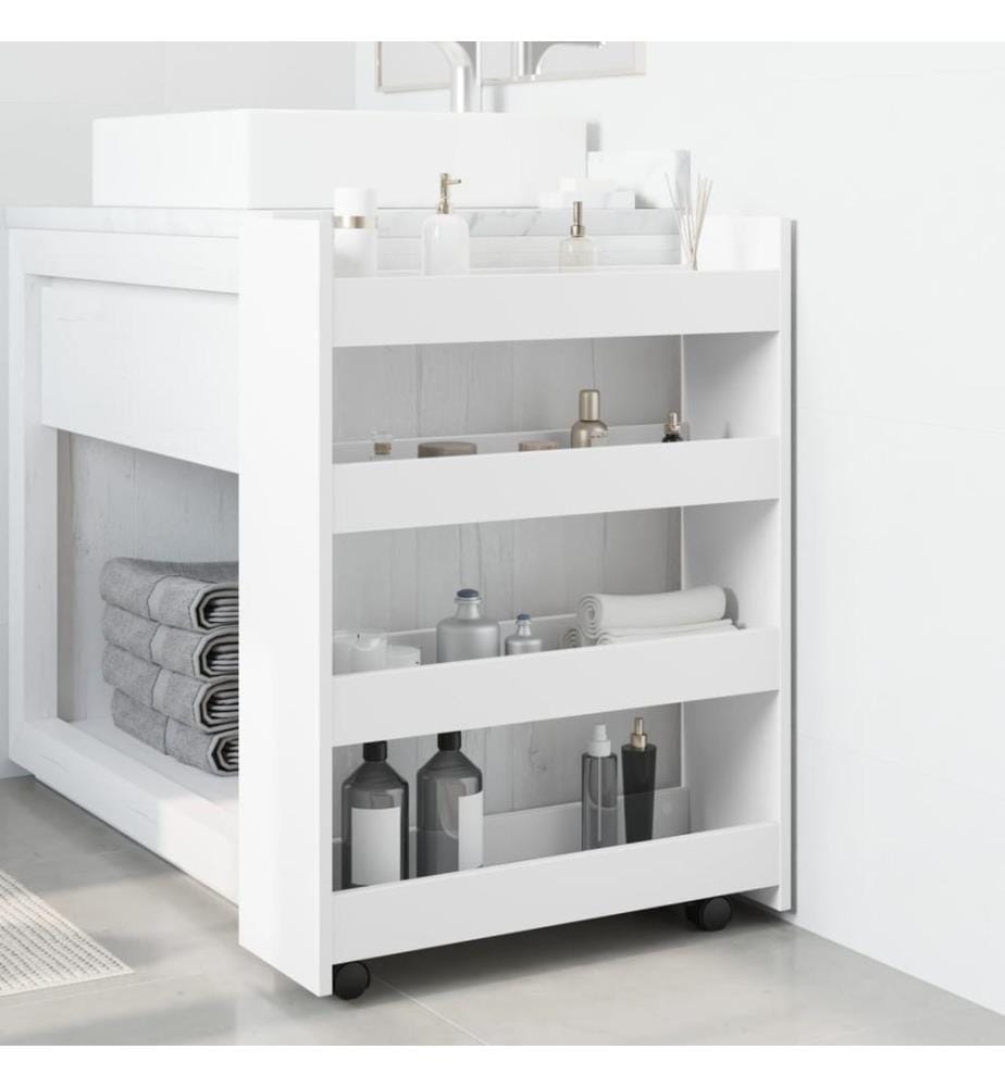 Chariot de rangement étroit 4 niveaux blanc bois d'ingénierie