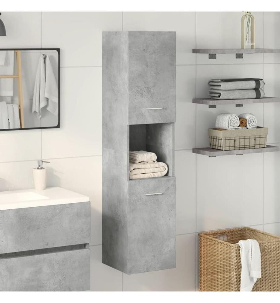 Bad-Hängeschrank Betongrau 30x30x130 cm Holzwerkstoff