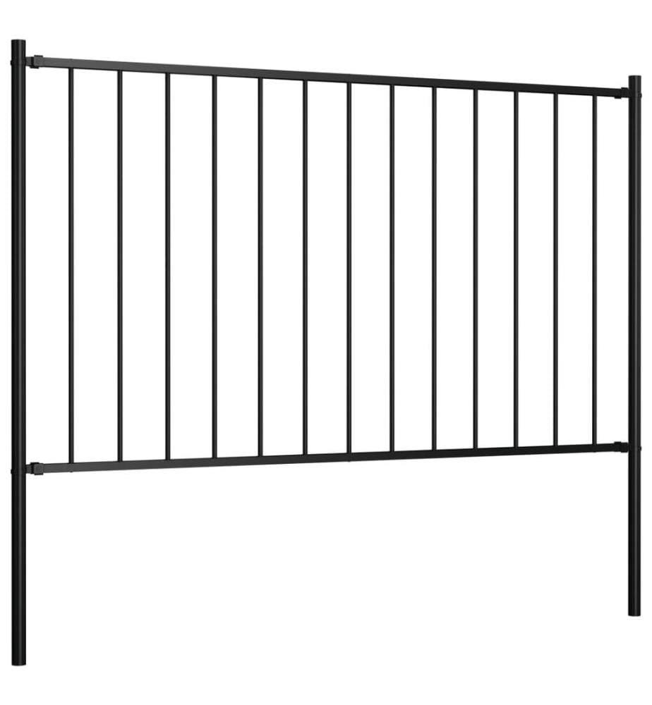 Panneau clôture et poteaux Acier enduit poudre 1,7x1,25 m Noir