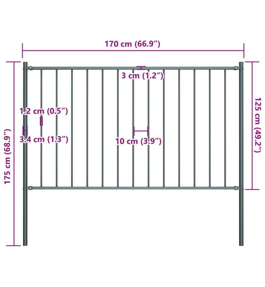 Panneau de clôture avec poteaux en acier thermolaqué 1,81 x 1,25 m Anthracite