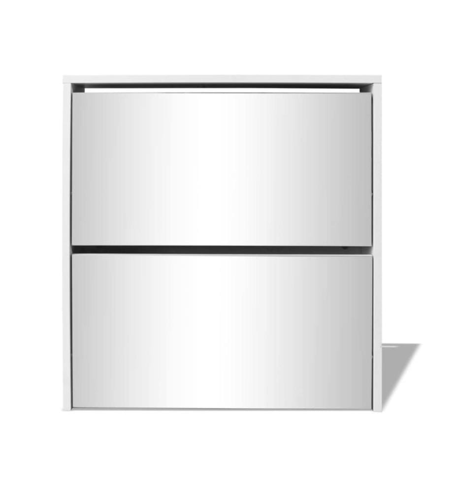 Schuhschrank mit 2 Fächern Spiegel Weiss 63x17x67 cm