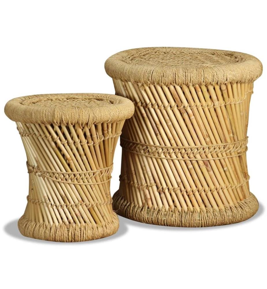 Hocker 2 Stk. Bambus und Jute