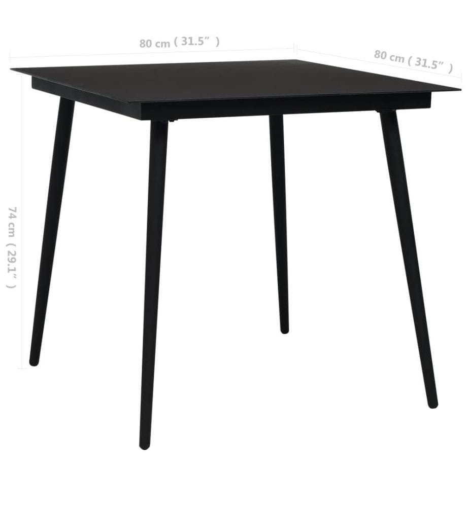 Table à dîner de jardin Noir 80x80x74 cm Acier et verre