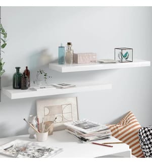 Schweberegale 2 Stk. Hochglanz-Weiss 80x23,5x3,8 cm MDF