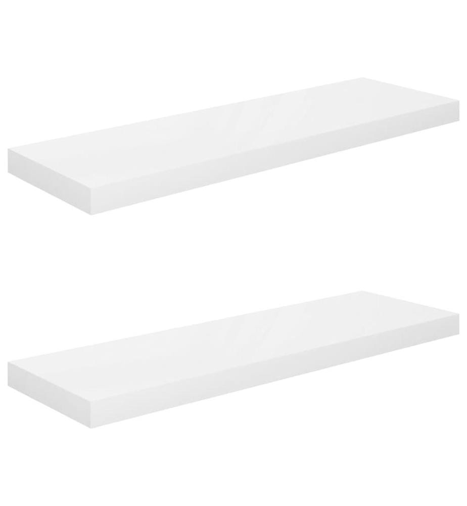 Schweberegale 2 Stk. Hochglanz-Weiss 80x23,5x3,8 cm MDF