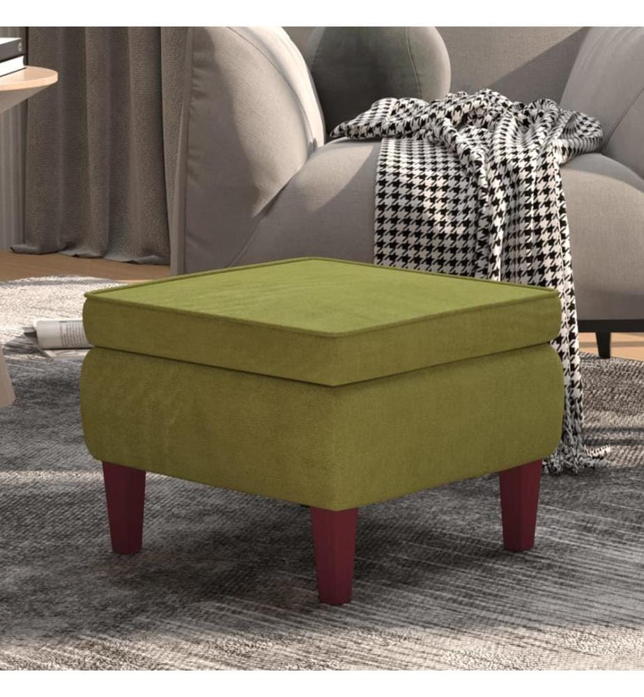 Hocker mit Holzbeinen Hellgrün Samt