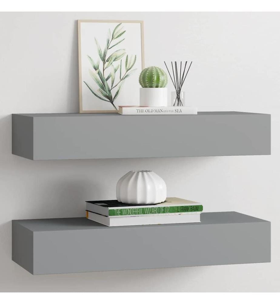 Wandregale mit Schubladen 2 Stk. Grau 60x23,5x10 cm MDF