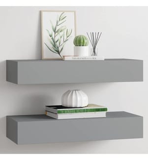 Wandregale mit Schubladen 2 Stk. Grau 60x23,5x10 cm MDF