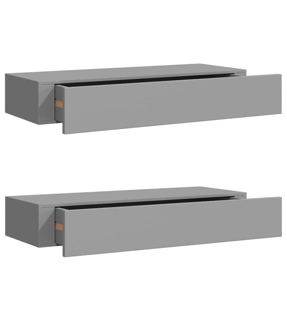Wandregale mit Schubladen 2 Stk. Grau 60x23,5x10 cm MDF