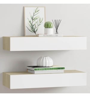 Wandregale mit Schubladen 2 Stk. Eichen-Optik Weiss 60x23,5x10cm