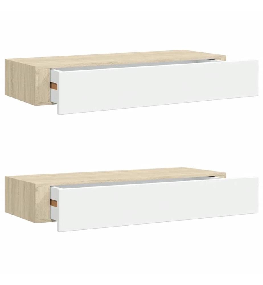 Wandregale mit Schubladen 2 Stk. Eichen-Optik Weiss 60x23,5x10cm